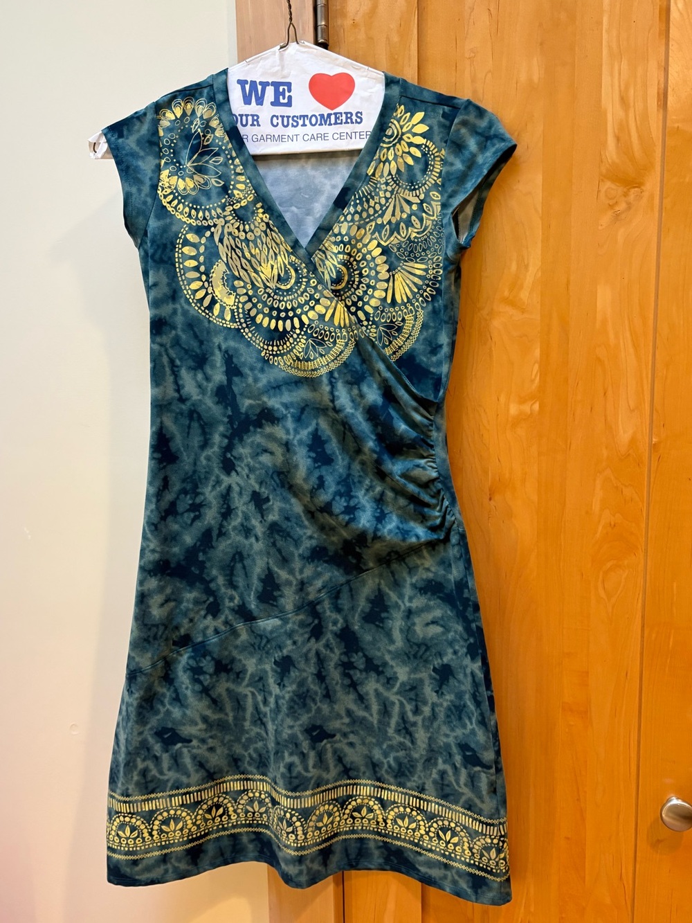 Athleta Teal Green Midi Dress with Golden Print